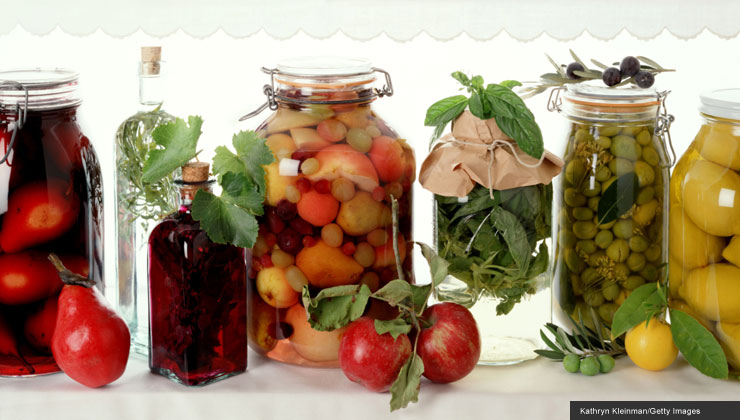 jars of preserved fruits and veggies