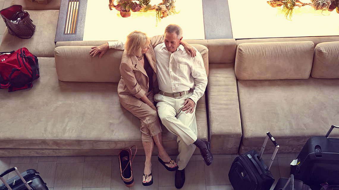 Couple in hotel lobby