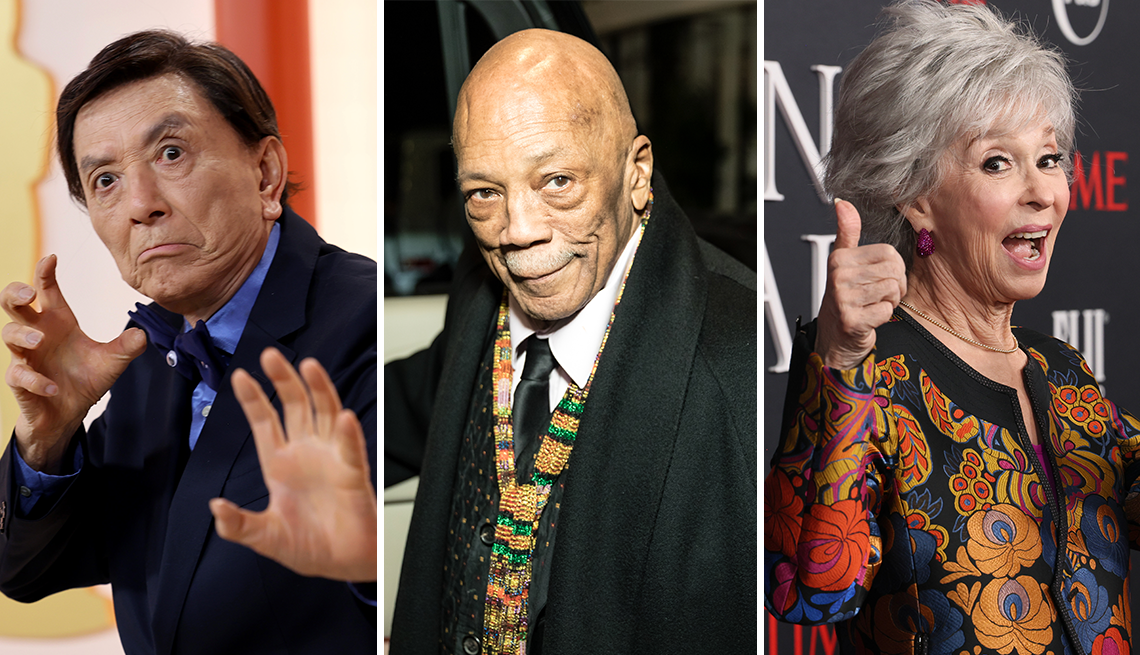 from left to right james hong then quincy jones then rita moreno