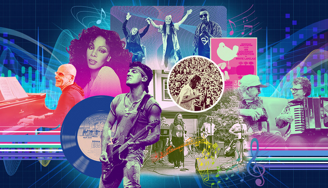 collage of musicians performing in concert as well as regular people dancing and playing instruments