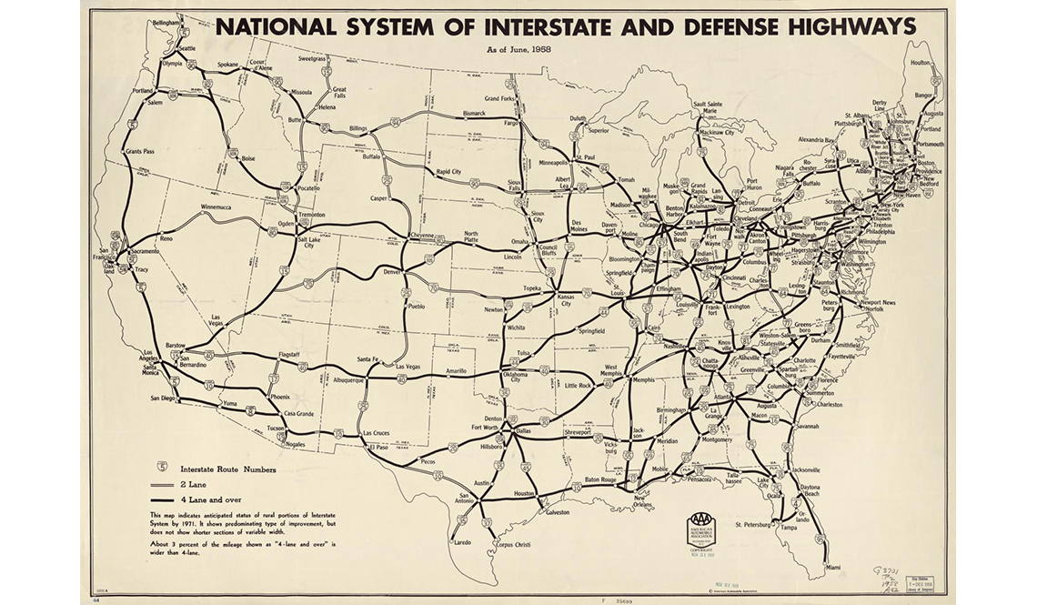 A historical map of the National System of Interstate and Defense Highways A historical map of the National System of Interstate and Defense Highways