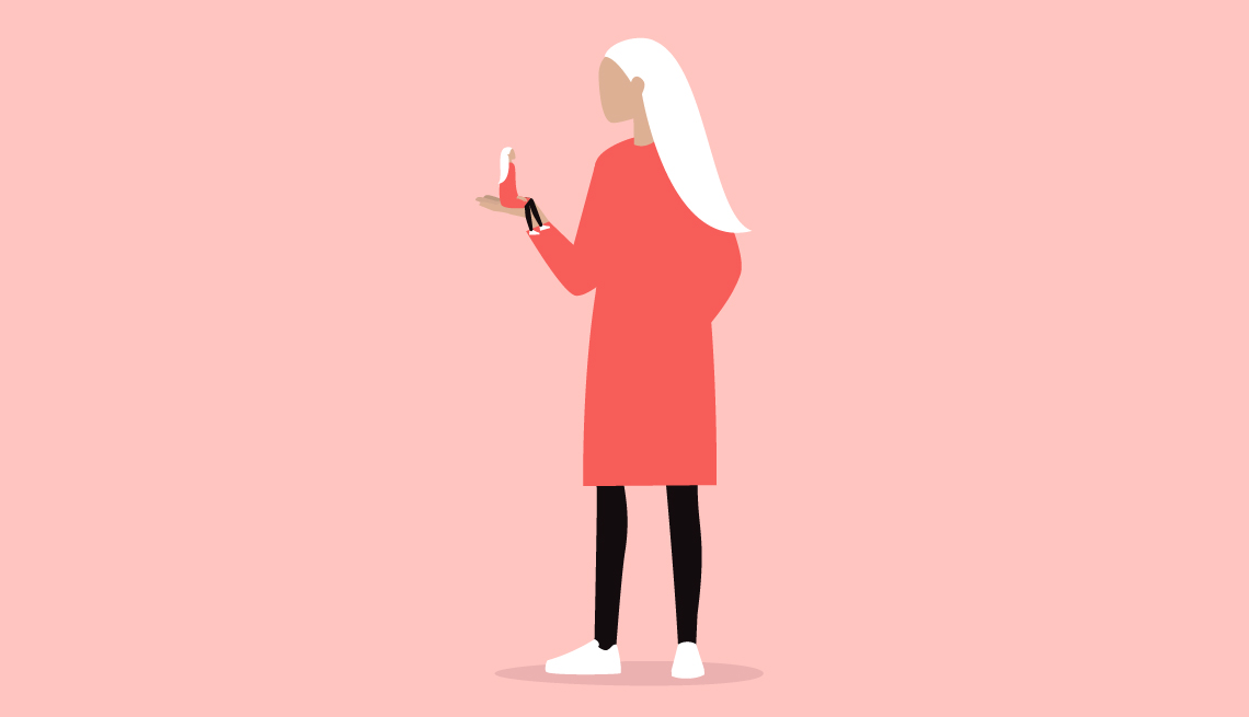 illustration of a woman holding a small woman in her hand