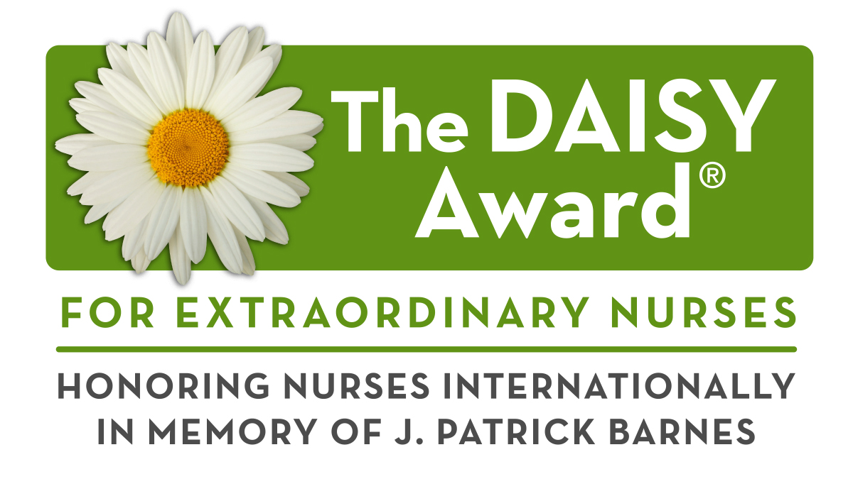A daisy on left side with "The DAISY Award for Extraordinary Nurses" text