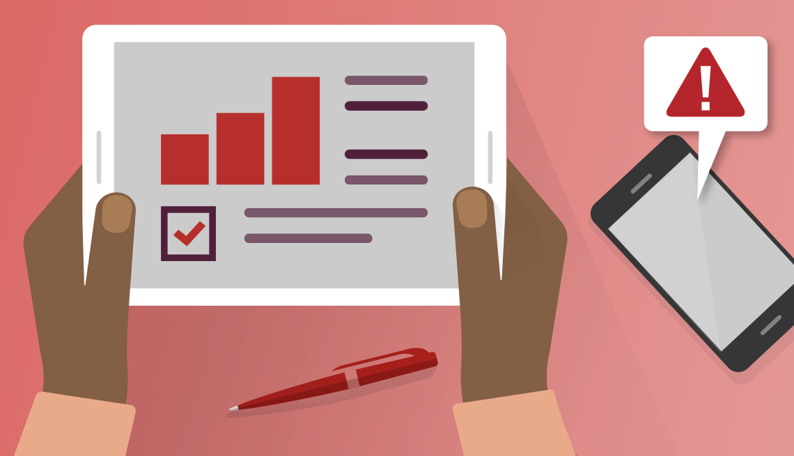 Ilustración de unas manos sosteniendo una tableta y al lado un teléfono y un lapicero