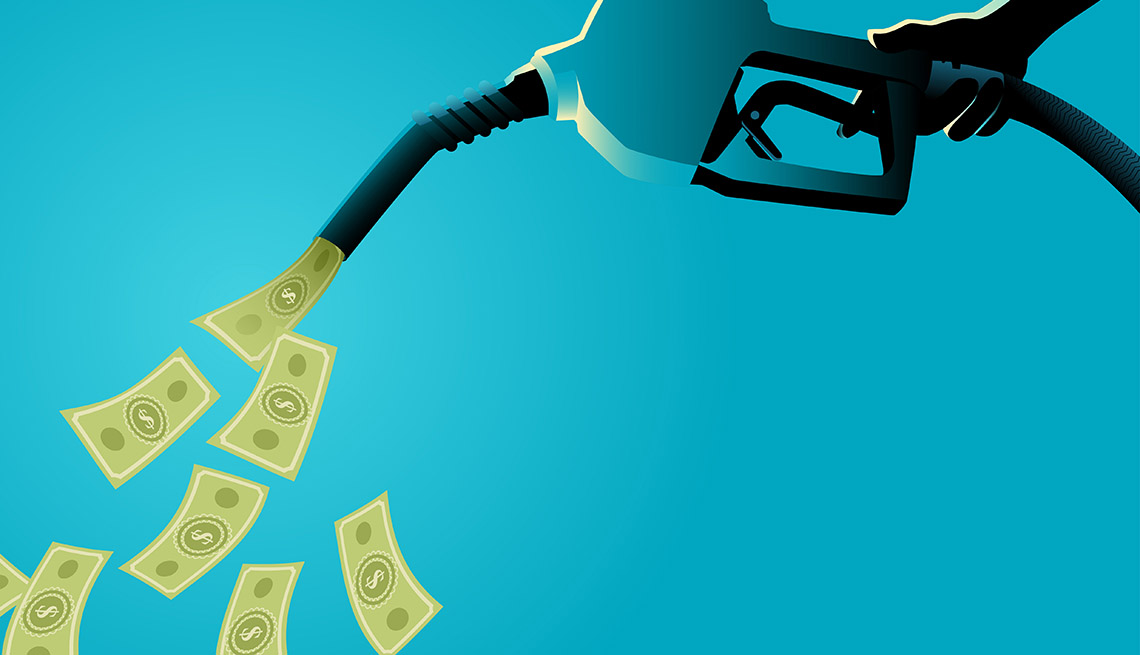 Ilustración de un dispensador de gasolina que da dólares