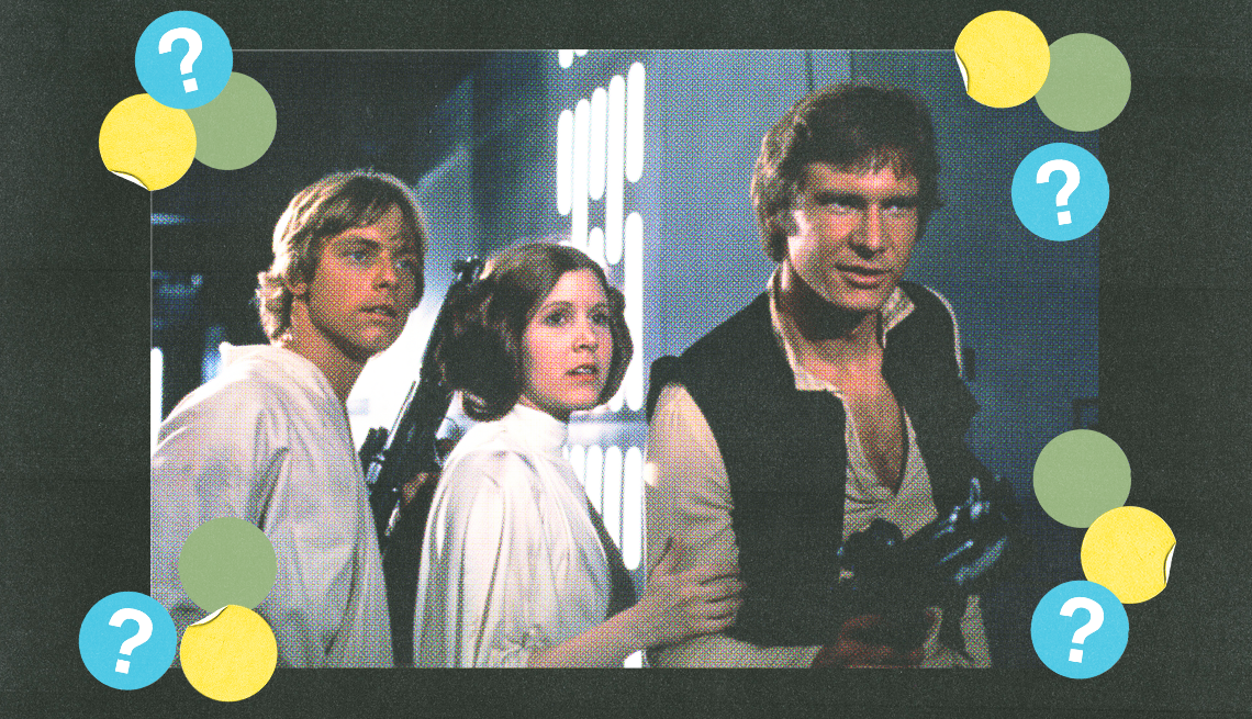 Mark Hamill como Luke Skywalker, Carrie Fisher como la princesa Leia y Harrison Ford como Han Solo. Mark Hamill como Luke Skywalker, Carrie Fisher como la princesa Leia y Harrison Ford como Han Solo.