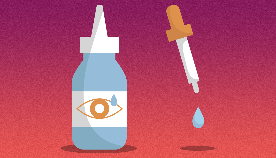 Ilustración de una botella de gotas para los ojos y un gotero