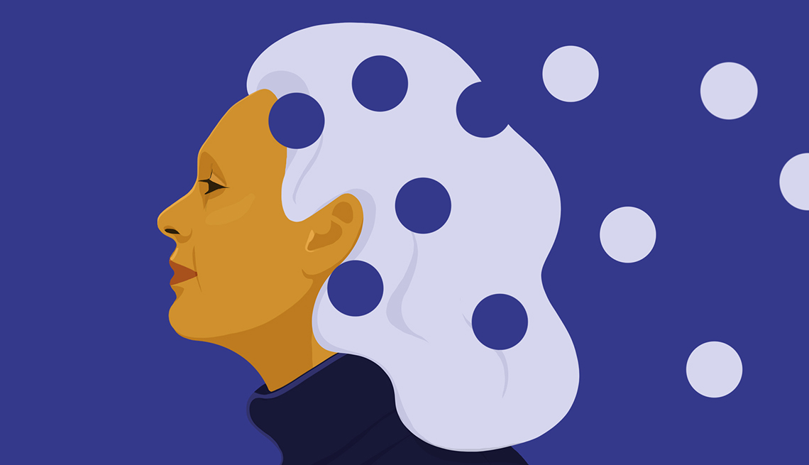 Ilustración de una mujer a la que le faltan partes de la cabeza. Ilustración de una mujer a la que le faltan partes de la cabeza.