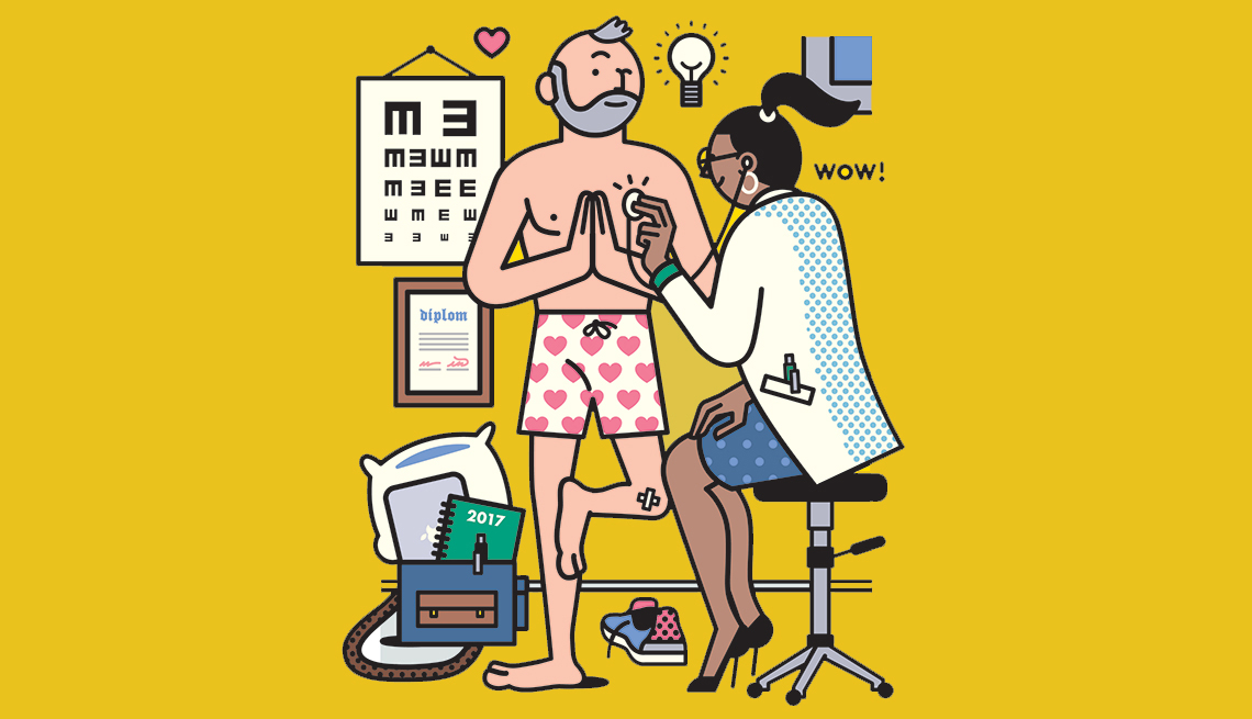 Gráfico de un médico examinando a su paciente Gráfico de un médico examinando a su paciente