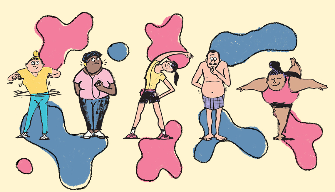 Ilustración de cinco personas en diferentes posiciones